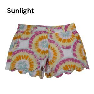 Crown & Ivy Shelby Tie-Dye Scalloped Hem Shorts Womens SZ 4 Multicolor 98%Cotton